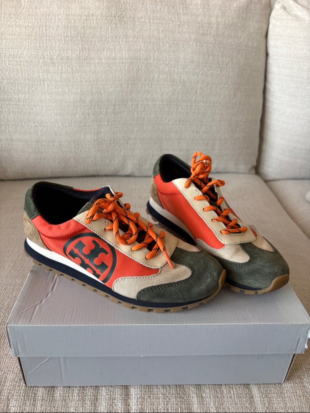 Tory Burch Kids Orange, Olive & Cream Lace-Up Sneakers
